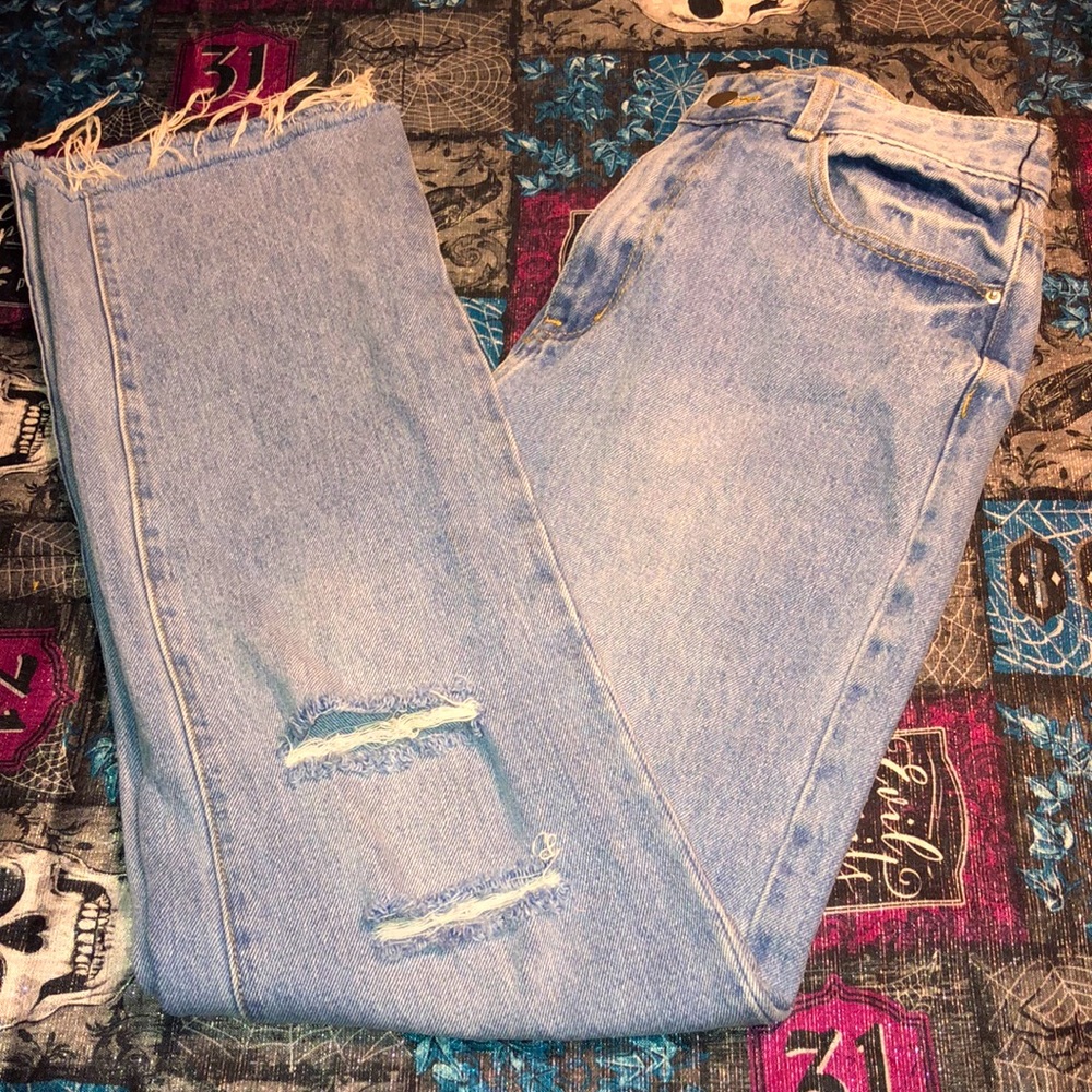 Juniors high rise distressed jeans